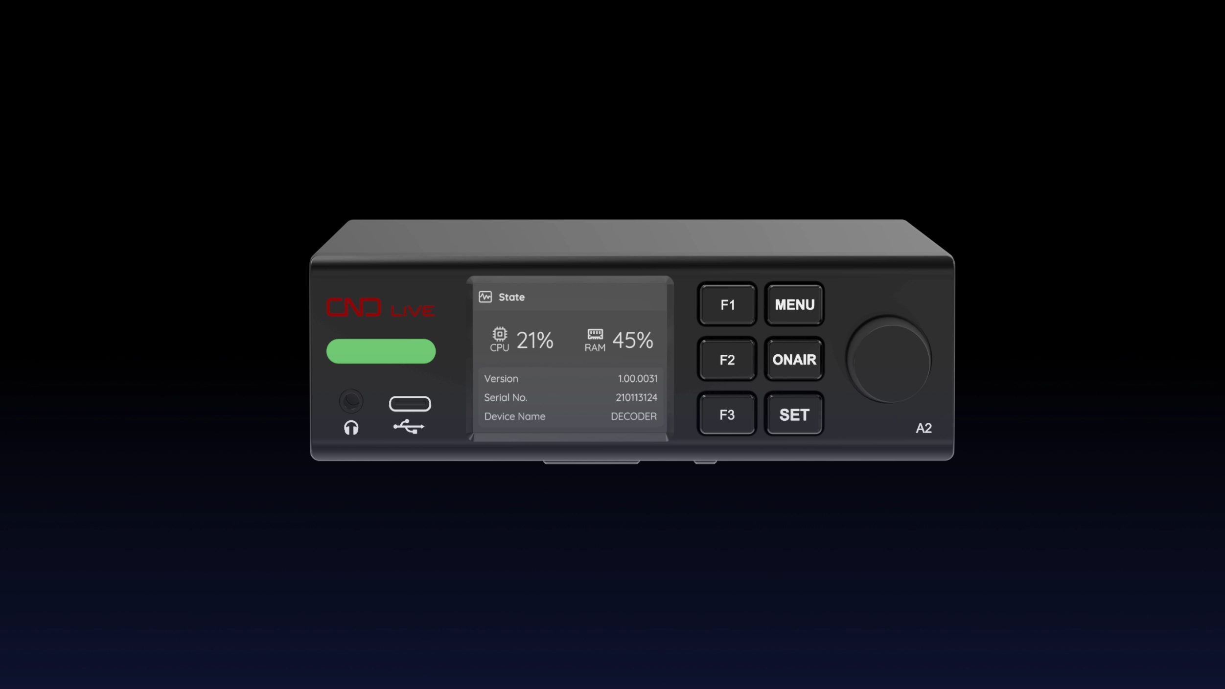 CNDLive A2 front panel and 2-inch LCD display
