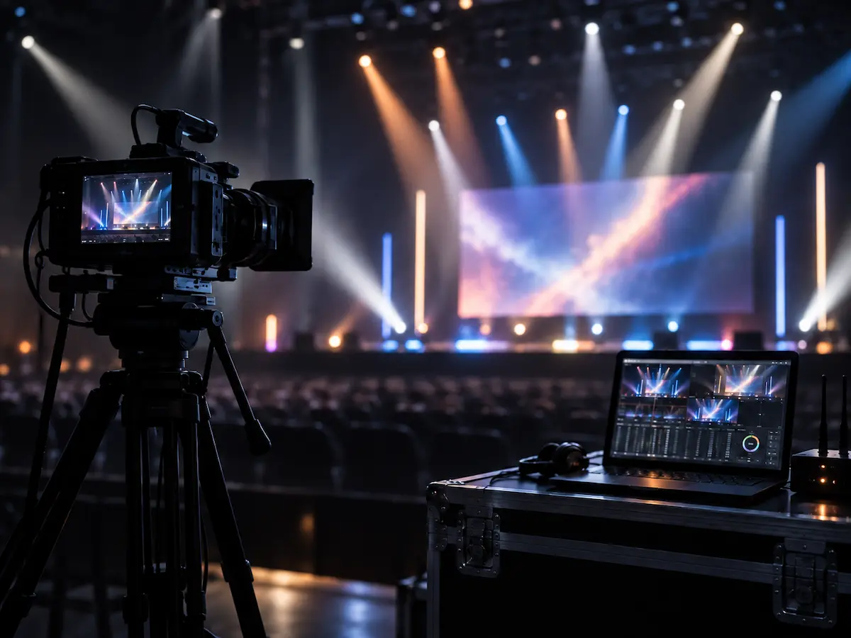Camera and production laptop at a live event stage