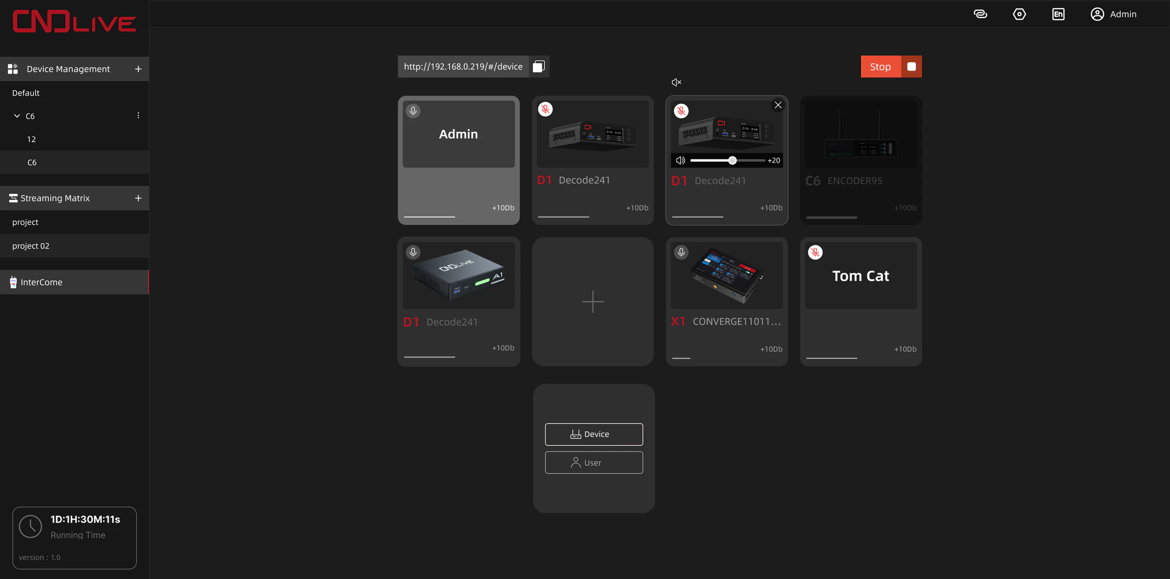 CNDLive Manager Intercom interface