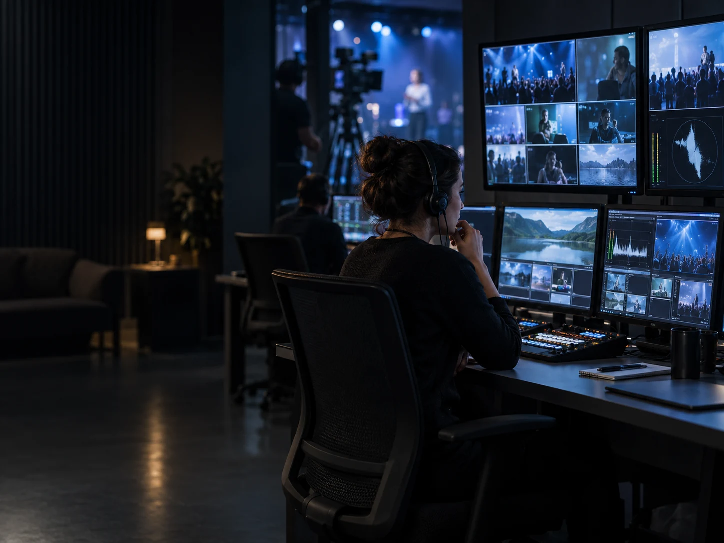 Producer monitoring a remote live production