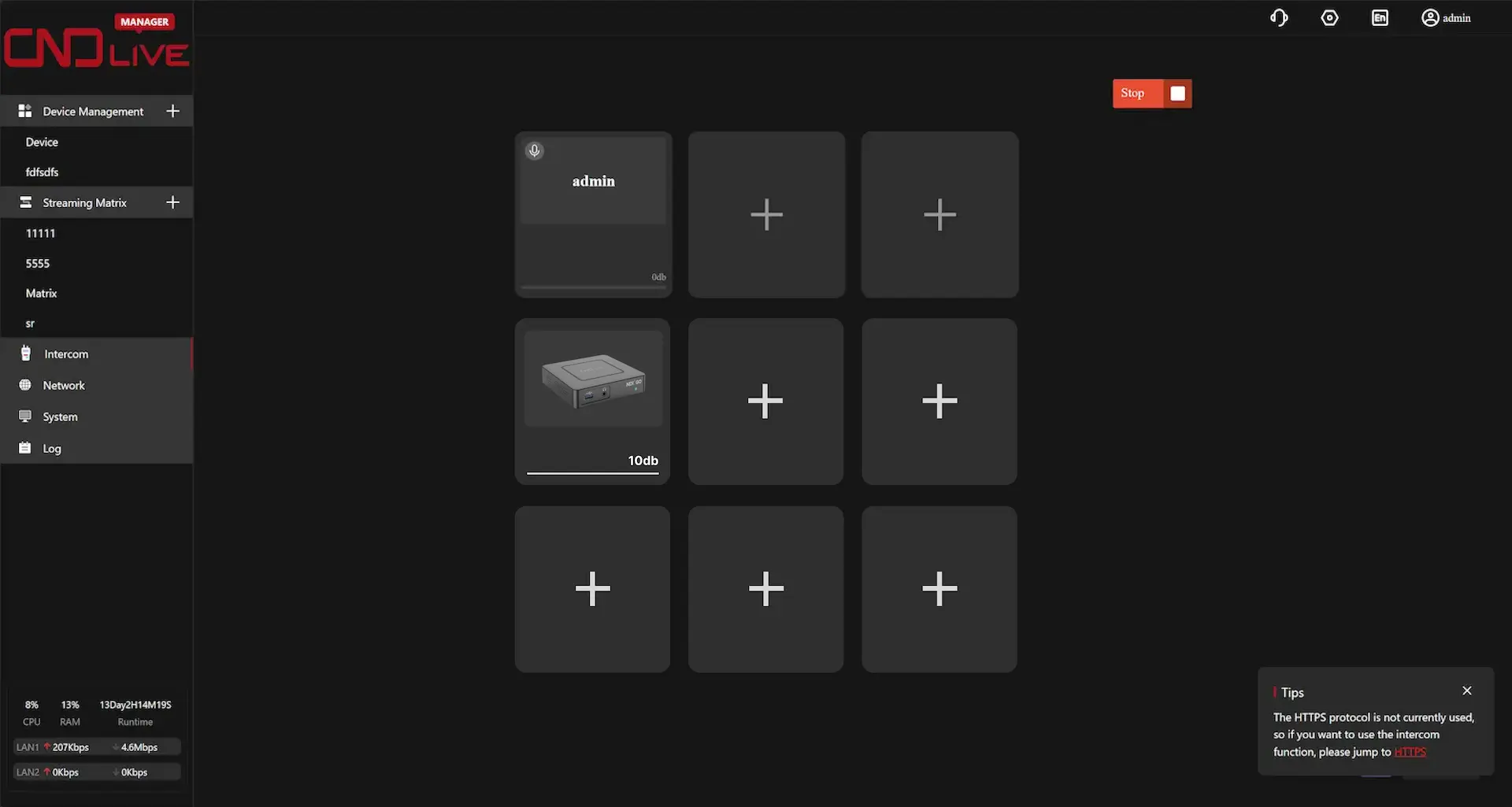 CNDLive Manager interface