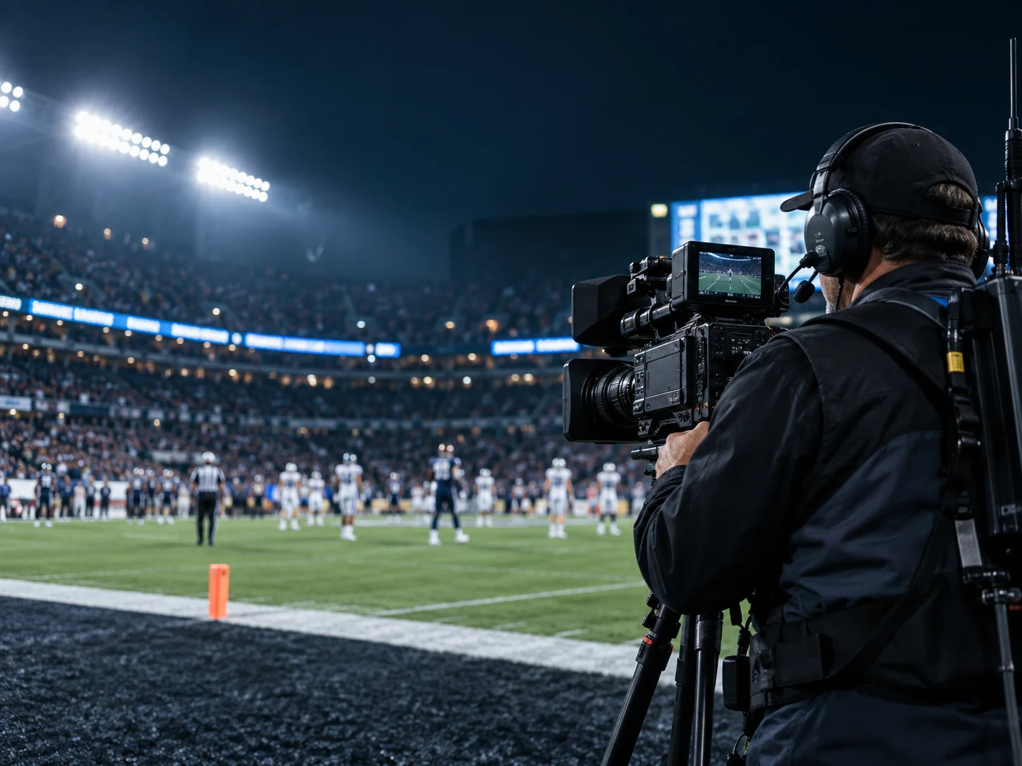Camera operator filming a live sports event